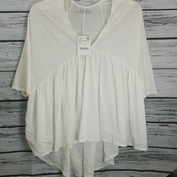 Zara Tops - NWT Zara sheer vneck low cut flowy blouse top sz S